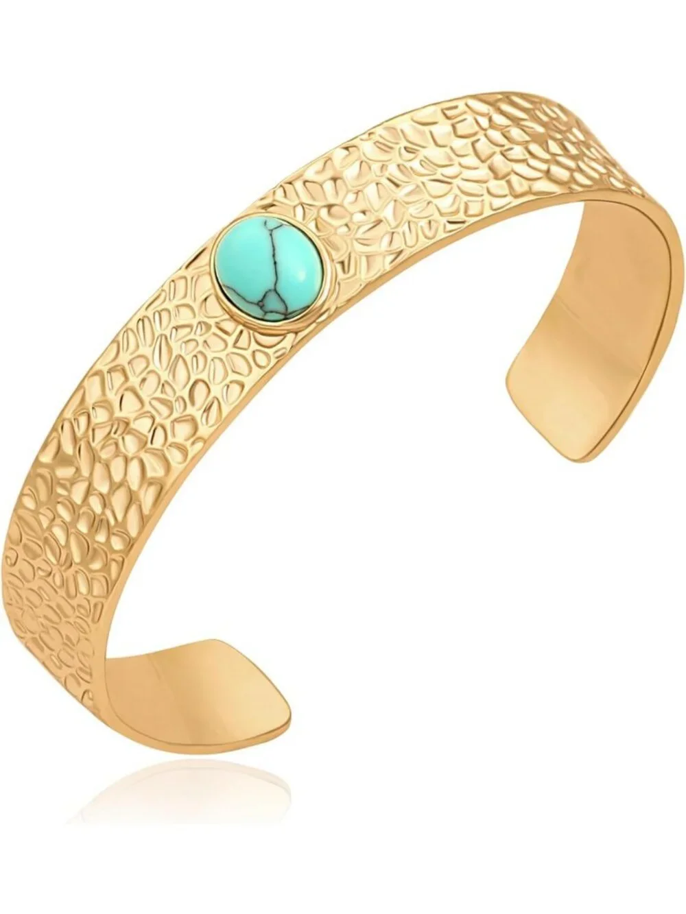 18K Gold Plated Open Cuff Bangle - Textured Statement Bracelet for Layering